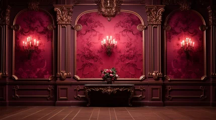 Foto op Canvas Ornate red room with a table and vase of flowers © Molostock