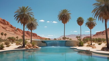 Obraz premium Oasis nestles amidst a vast desert 