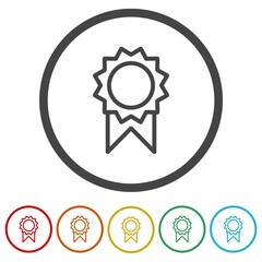 Golden badge icon. Set icons in color circle buttons