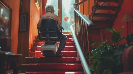 A person with mobility impairments using a stairlift to access different levels of their home