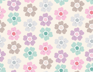 Sweet Floral seamless groovy pattern in retro style. Vintage  moodd ,Hand drawn pastel blossom Vector illustration - 766449129