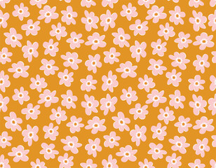 Sweet Floral seamless groovy pattern in retro style. Vintage  moodd ,Hand drawn pastel blossom Vector illustration - 766449138