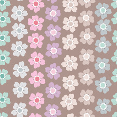 Sweet Floral seamless groovy pattern in retro style. Vintage  moodd ,Hand drawn pastel blossom Vector illustration - 766449149