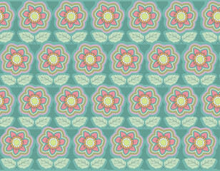 Sweet Floral seamless groovy pattern in retro style. Vintage  moodd ,Hand drawn pastel blossom Vector illustration - 766449331