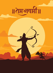 "Shree Ram Navmi" Marathi, Hindi Calligraphy written text means Shree Ram Navmi with Lord Ram vector silhouette