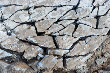 Closeup of the broken concrete slab at construction site. Сoncrete rubble from demolition