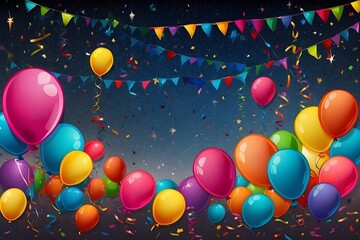 Colorful balloons, confetti, and fun party supplies celebrating in nature