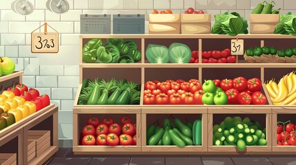 vegetable shop or vegetable supermarket - obrazy, fototapety, plakaty
