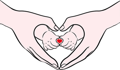 Vector illustration of adult and baby hand making heart gesture or shape, Mother’s day, Father's day - 766450977