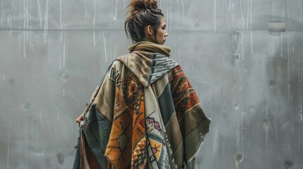 Fototapeta na wymiar Imagine a series of ponchos and capes crafted from upcycled wool and cashmere, featuring earthy tones 