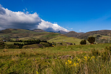 Fertile Andean landscapes in highlands near Cayambe volcano