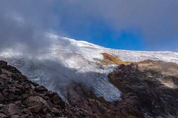 Hermoso Glacier, refuge and top of the Cayambe volcano