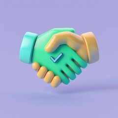 Obraz premium Handshake icon with check mark. Concept of partnership, business deal, agreement, cooperation, approved contract with hands shake. 