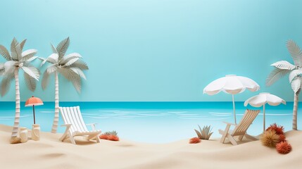 Fototapeta premium sea beach made from paper , summer background with copy space
