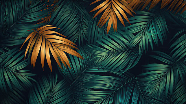 horizontal illustration of palm leaves wallpaper background