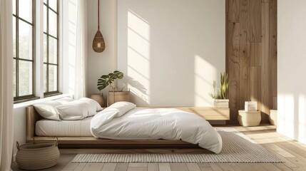 White and Brown Master Bedroom Idea with Window