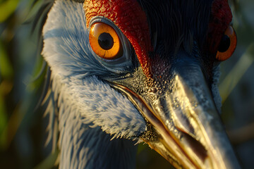 Fototapeta premium close-up shot of the crane's face, 