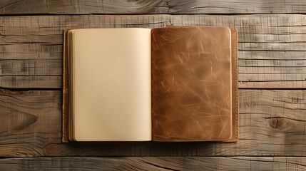 old book on the background, Blank photorealistic notebook mockup on wooden background, front and...