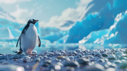 Outdoor-Kissen Against a backdrop of icy blue glaciers, a playful penguin waddles along the frosty shores of Antarctica. © Ayesha