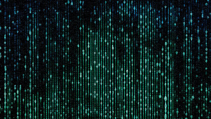 Binary code background with glitch effect.