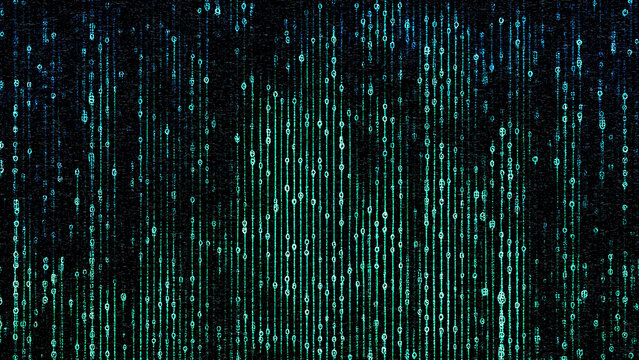 Binary code background with glitch effect.