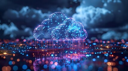 Illustration representing the concept of cloud computing, showcasing data protected exchange on a smartphone or other mobile devices, highlighting the convenience and security of cloud technology. - obrazy, fototapety, plakaty