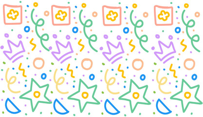Fun colorful line doodle seamless pattern. Creative minimalist style art background for children or trendy design with basic shapes. Simple childish scribble backdrop