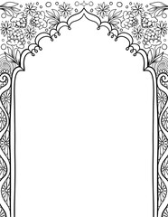 Indian gate frame template for invitation, banner, wedding design, black outline on white background