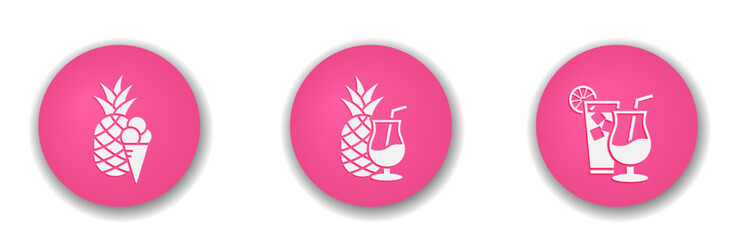 summer soft drink and pineapple round icons. vector color illustration for vacation design