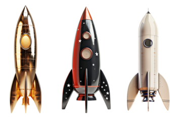 set of  creative design rockets on transparent background