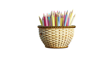 colored pencils in a basket 3D rendering