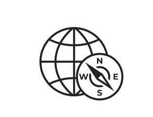 compass and world line icon. travel, journey and earth symbol. isolated vector image for tourism design