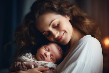 Happy father and mother day conceptual AI generation picture beautiful parent with small child - obrazy, fototapety, plakaty
