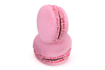 Pink macarons on isolated white background.