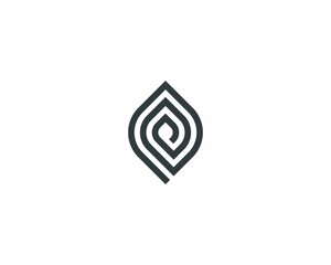 Linear leaf  logo. Graceful labyrinth spiral sign. Universal park forest logotype. Spa relax symbol.