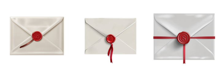 White postal envelope with red wax stamp and red stripes