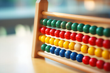 Vintage Wooden Bead Abacus on Neutral Background - Artistic Representation of Classic Mathematical Education Tool - obrazy, fototapety, plakaty