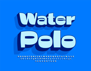Vector activity logo Water Polo. Unique Blue 3D Font. Modern set of Alphabet Letters and Numbers.