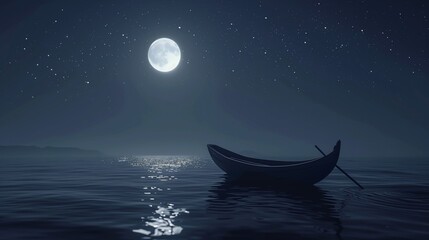 Bathed in the soft luminescence of multiple moons, a solitary boat glides effortlessly across a calm sea.