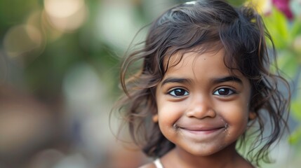 Beautiful indian child smiling and looking at the camera