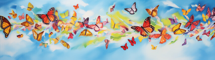 Fototapeta na wymiar Colorful Butterflies Swirling in the Sky Illustration