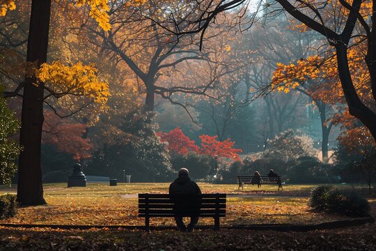 Quiet Autumn Morning in the Park with Seated Person