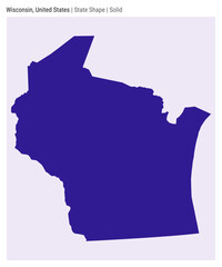 Wisconsin, United States. Simple vector map. State shape. Solid style. Border of Wisconsin. Vector illustration.