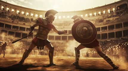 gladiators fighting for glory - obrazy, fototapety, plakaty