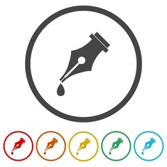 Ink pen graphic icon. Set icons in color circle buttons