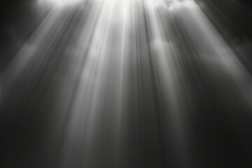 Black and white texture with rays of light. Sun beams. God rays. Background image. Created with Generative AI technology.
