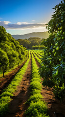 Fototapeta na wymiar Lush Green Landscape of an Efficient Avocado Farm during Peak Harvest Time