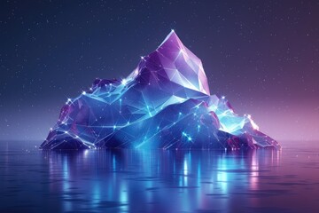 Diagram of the abstract iceberg illusion. What is visible to others and what is the secret to success is hard effort. Vector illustration of a low poly wireframe on a blue backgroun - obrazy, fototapety, plakaty
