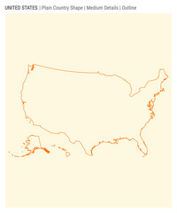 USA plain country map. Medium Details. Outline style. Shape of USA. Vector illustration.