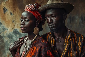 African couple in colorful clothing.
